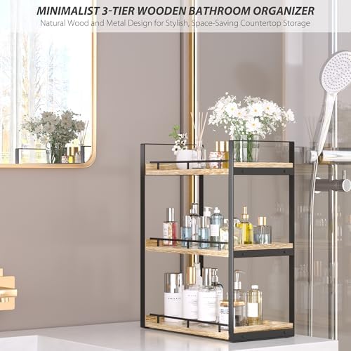 Bathroom Counter Organizer, 3 Tier Wood Countertop Shelf - Image 3