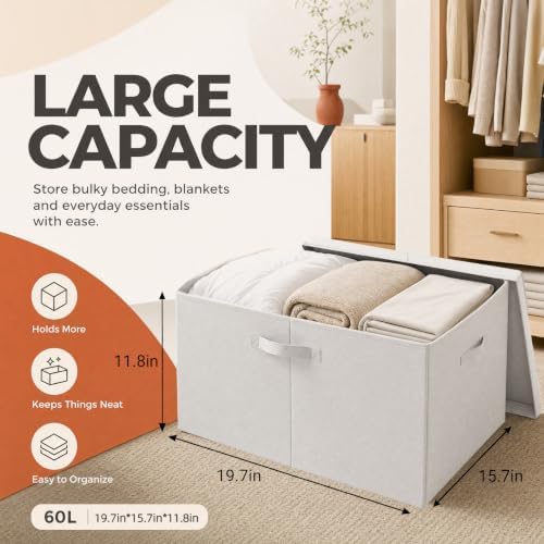Foldable Storage Bins with Lids, Stackable Closet Organizers 2 Pack, Large - Image 3