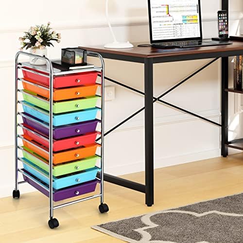COSTWAY 10-Drawer Rolling Storage Cart, Utility Mobile Trolley - Image 2