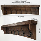 WEBI Rustic Coat Rack Wall Mount with Shelf,35" Long Wall Shelf with Hooks Underneath,7 Triple Hooks for Hanging Jacket,Bathroom,Entryway,Weathered Brown - Image 6