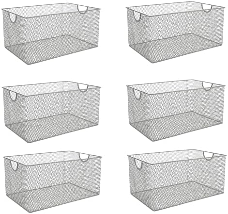 YBM Home Kitchen Pantry Organizer Mesh Wire Storage Basket for Shelves, and Cabinets, Multipurpose Steel Wire Basket for Organizing Office, Household, and Laundry, 12.1 x 7.87 x 5.87 in, Pack of 6 by YBMHome