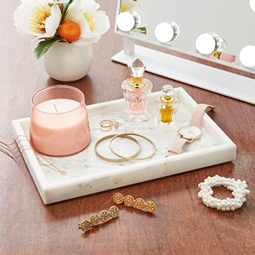 Juvale Large Marble Vanity Tray - Jewelry & Cosmetic Organizer with Drawer Organizer - Bathroom Display with Soap Tray - Home Accent Piece with Marble Decor - 11.7 x 7.7 x 1.1 in White (Pack of 6) - Image 2