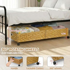 Under Bed Storage Containers with Wheels, 31.5” Large Handwoven Rattan Rolling UnderBed Storage Bins, Tool-free Assembly Natural Under The Bed Organizer Drawers for Bedroom, Sheets Clothes Blankets - Image 4