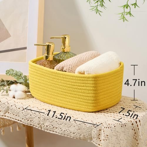 MiniArk Small Storage Baskets for Organizing | Closet Organizer Bins | Shelf Toy Basket | Woven Rope Baskets | Cube Decorative Box | Shallow Basket | 11.5x7.5x4.7” | 4 Packs Yellow - Image 3