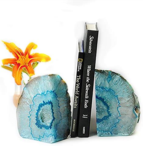 JIC Gem Teal Agate Geode Heavy Duty Bookends 1 Pair 6-8 Lbs Shelf Decor - Image 6