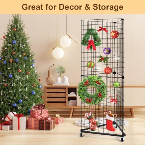 GADFISH Triangular Gridwall Panel Display Stand, Black Triangle Wire Grid Tower with Base and Casters, 24" x 68" Rolling Grid Wall, Panel Stand for Home Organization, Retail, Trade Show, Vendor - Image 5