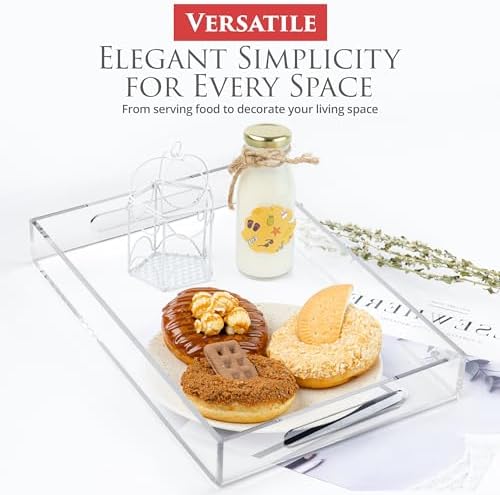 Acrylic Tray 15x10 with Cut Handles - Spill Proof Decorative Tray is an Ideal Countertop Organizer for Living Rooms, Ottoman Coffee Tables, Offices, Kitchens & Serving Guests - Image 2