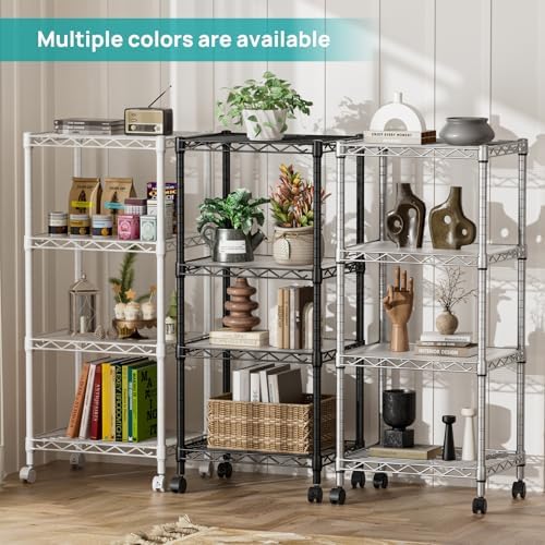 SINGAYE 4 Small Shelves Storage Shelf Wire Shelving Unit Metal Shelf Adjustable Organizers Storage Shelving with Wheels for Bathroom Laundry Room Kitchen Pantry11.5”D x 17.3”W x 44.5”H Black - Image 7