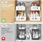 Under Sink Organizer, 2-Tier Dual Pull Out Cabinet Organizer Drawers With Smooth Circular Rail, Large Capacity Metal Mesh Sliding Shelves For Bathroom& Kitchen Storage,Height Adjustable–White,2 Packs - Image 5