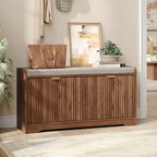 Maupvit 39.4" Fluted Shoe Bench with Storage, Narrow Entryway Bench, Walnut - Image 6