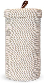 Toilet Paper Holder Handmade – Woven Cotton Toilet Paper Stand & Storage Basket with Lid, Freestanding Organizer for Bathroom, Fits 3 Mega Rolls Gradient Brown 14'' x 7'' by PINXIURY