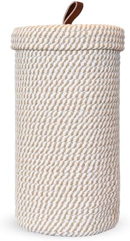 Toilet Paper Holder Handmade – Woven Cotton Toilet Paper Stand & Storage Basket with Lid, Freestanding Organizer for Bathroom, Fits 3 Mega Rolls Gradient Brown 14'' x 7'' by PINXIURY