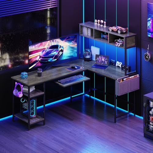 DUMOS 67" L Shaped Gaming Desk，Corner Computer Desk with Storage Shelf - Image 2