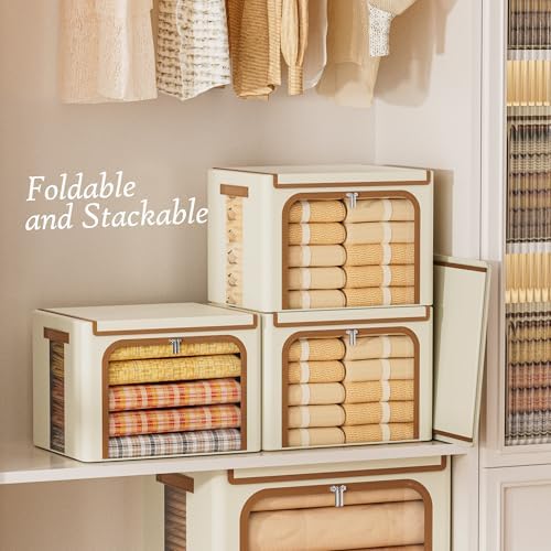 Yecaye Clothes Storage Bins with Lids & Clear Window, Beige, 40L, 3 Pack - Image 6