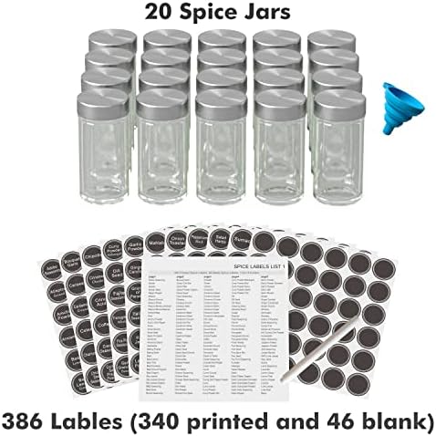 New England Stories Revolving Spice Rack Set with 20 Spice Jars, Kitchen Spice Tower Organizer for Countertop or Cabinet - Carousel Storage Includes 386 Spice Labels (Gold) - Image 5
