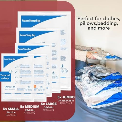 MEIQIHOME Vacuum Storage Bags, Space Saver Sealer Bags,Vacuum seal bags for clothing, Pillows, Comforters, Blankets, Bedding,Travel,32 COMBO - Image 2