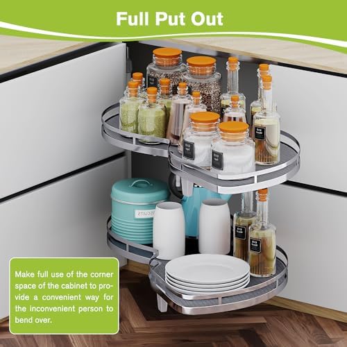 Blind Corner Cabinet Pull Out Organizer, Soft Close Swing Right Pull Out Cabinet Organizer 30inch, Corner Cabinet Lazy Susan for Blind Shelf, 2 Tiers Tray, Adjustable Height - Image 6