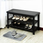 Finnhomy 3-Tier Shoe Rack Bench Cushion. Holds Up to 400 lb Rack, for Entryway, Bedroom, Hallway, Accent Furniturn, Elegant Black Wood - Image 2
