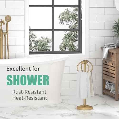 Hoimpro Hand Towel Holder Stand Bathroom Countertop Towel Bar Rack Gold - Image 6