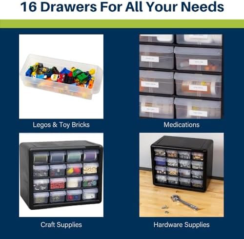 Akro-Mils 16-Drawer Plastic Drawer Storage Cabinet for Garage Organization, Beads, Makeup Organizer, Building Bricks Storage, Teacher Toolbox, 10-1/2-Inch W x 6-1/2-Inch D x 8-1/2-Inch H, 10116 White - Image 4