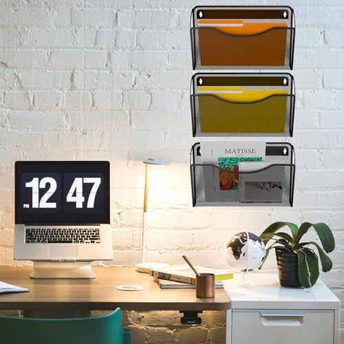Gawerk 6 Pack Wall File Organizer, Mesh Wall File Pocket Mail Organizer Hanging Metal Vertical Wall Mounted File Holder for Office/Home - Image 6