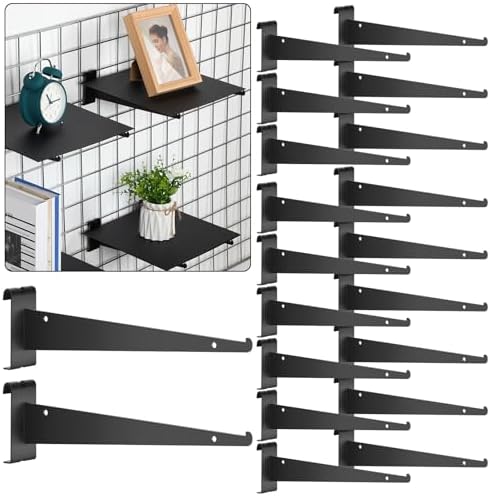 Blulu 20 Pcs 12" Gridwall Knife Shelf Bracket with Lip Metal Wire Gridwall Brackets Hooks Grid Wall Panels Hanger Heavy Duty Shelf Grid Wall Accessories for Home Business Boutique Display (Black) by Blulu