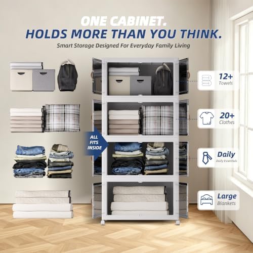 SAILUN 537QT/134Gal Stackable Storage Bins with a Lid, Collapsible Storage Bins with Doors, Folding Cabinet for Home Closet Organization,4 Pack-28 W x 18" D x 61.6" H White - Image 5