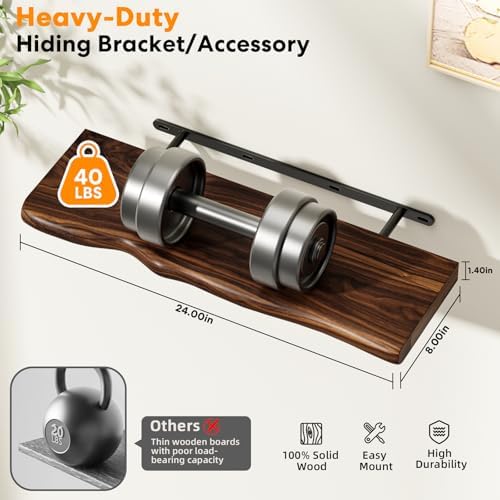 Organic Wavy Edge Floating Shelves,Hidden Brackets,2 Pack 24 in - Image 3