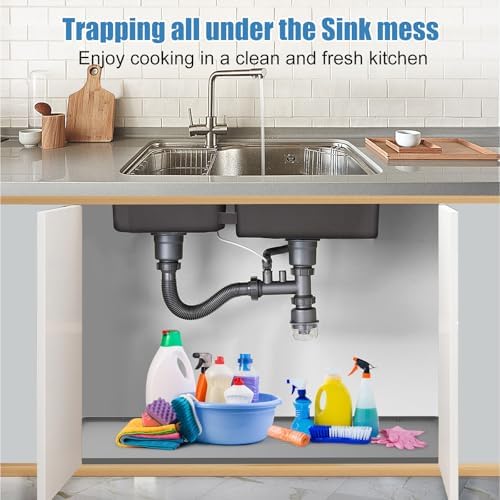Under Sink Mat for Kitchen Waterproof, 40" x 19" Silicone Under Sink Liner Kitchen & Bathroom Cabinet Protector Mats, Heavy Duty Flexible Under Sink Drip Tray with Lip, Cool Grey - Image 2