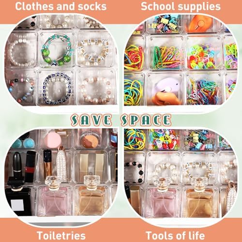 Tioncy 24 Pcs Stackable Clear Drawer Organizer 3" x 3" x 2" Storage Bins - Image 4
