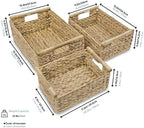 VATIMA Hyacinth Wicker Basket Set 3 size - Rectangular, Wooden Handles, Shelf Organizer, Natural Bins - Image 6