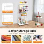 Double-Sided 16-Layer Ribbon Holder Organizer Rack with Wheels Floor Standing Wrapping Paper Display Shelf for Florist Craft Room Cake Shop, 110lbs Load-Bearing Capacity - Image 3