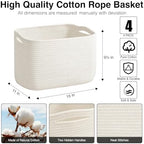 ICERZCZ Storage Baskets for Organizing & Shelves, Woven Cotton Rope Organization Bins for Dog Toys, Clothes, Books, Nursery Organizer, 15"Lx11''Wx9.5''H, (4 Packs) Off White - Image 3
