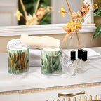 Vnurnrn Green Gold Leaves Clear Plastic Jar Set for Cotton Swab Cotton Ball Cotton Round Pads Floss, Bathroom Canisters Storage Organizer, Vanity Makeup Organizer 4 Pack - Image 7