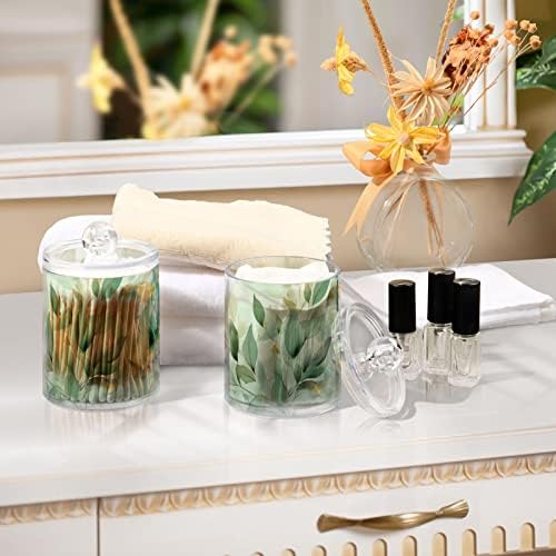 Vnurnrn Green Gold Leaves Clear Plastic Jar Set for Cotton Swab Cotton Ball Cotton Round Pads Floss, Bathroom Canisters Storage Organizer, Vanity Makeup Organizer 4 Pack - Image 7