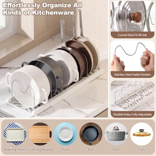 Sieral 4 Pack Expandable Pots and Pans Organizer Under Cabinet,White - Image 3