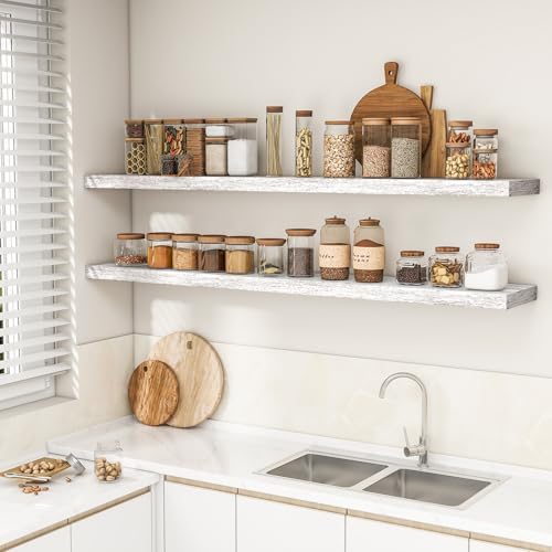 RICHFOCUS 72Inch Floating Shelves for Wall 2Pack|Rustic White|8" D - Image 3