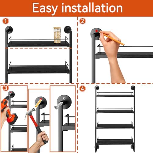 IBUYKE 4 Tier Spice Rack Wall Mount for Kitchen,Black TLJ016B - Image 5
