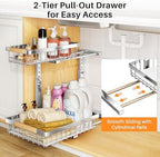 PXRACK Under Sink Organizer, Adjustable Height, 2 Tier Pull Out Cabinet Organizer, Slide Out Thickened Metal Storage for Kitchen Bathroom Laundry Pantry Cabinet, Stainless Steel, Silver, Large-1-Pack - Image 3