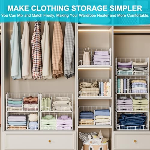 Hongtamoya 4-Tier Closet Organizers and Storage Basket with Divider, Foldable Closet Shelf Organizer System, Space-Saving Clothes Storage Drawer Organizer Bins for Wardrobe Cupboard, White - Image 7