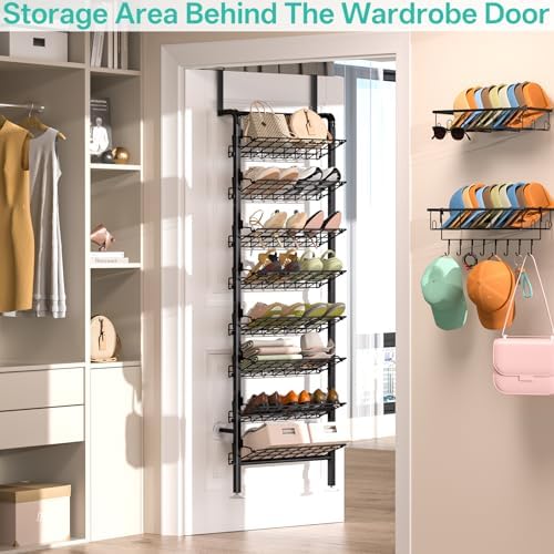 DTUQYX Over the Door Shoe Organizer - 8 Tiers Adjustable Shoe Rack for Door Hanging Heavy Duty Metal Shoe Organizer for Closet for Shoes,Accessories, 67.52'' L x 17.91" W x 9.84" H - Image 5