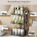 Aveniee Bathroom Counter Organizer,3 Tier Skincare Perfume Countertop Storage with Hair Dryer Rack and Toothbrush Holder, Cosmetic Makeup Tray for Vanity,Grey - Image 4