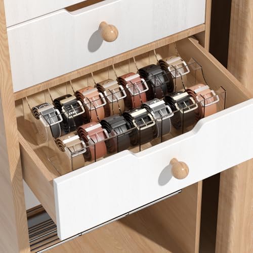 Large Acrylic Belt Organizer, Clear 14 Compartments Storage with Dust Cover, Display Holder for Home - Image 6