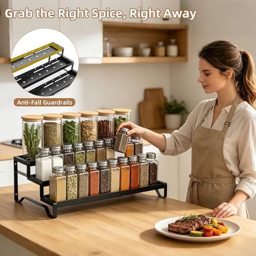 Expandable Spice Rack Organizer for Cabinet 3 Tier Spicy Shelf Black 1Pack - Image 3