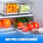 Refrigerator Drawers Pack of 2 With Pull Out Stackable Fridge Organizer Bins, Clear Cabinet Organizers for Kitchen Pantry Food Containers Produce Storage (2 Drawer,Large) - Image 3