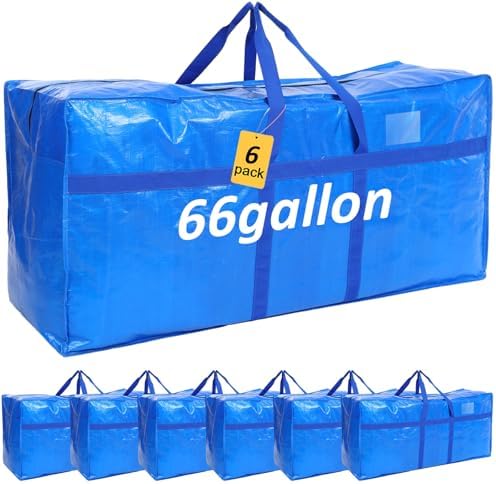 6 Pcs 66 Gallon Extra Large Moving Bags Heavy Duty Storage Bag by Clysee