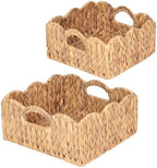 Scalloped Baskets (Natural-Set of 2) Basket Living Room Organizer, Water Hyacinth Baskets For Decor, Woven Basket for Bathroom, Bedroom, Laundr (2, Light Brown) by SIEUSALEVN
