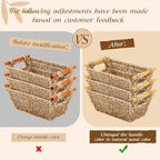 Marsui 12 Pcs Small Hand Woven Wicker Baskets with Wooden Handles, Seagrass Rattan Storage Baskets Bin Organizer Shelf Pantry for Bathroom Storage Towel Kitchen Washroom Gifts Decor, 9" x 6" x 4" - Image 2