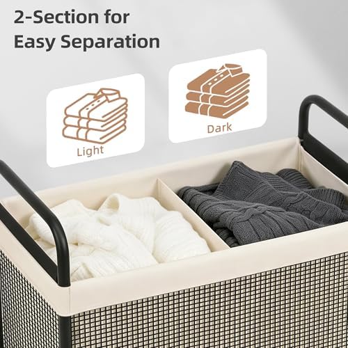 STORAGE MANIAC Rolling Laundry Hamper with Wheels 2-Section Laundry Sorter Rolling Laundrys Basket on Wheels with Removable Bag Clothes Hamper Laundrys Organizer Cart Bathroom Bedroom 100L Beige - Image 6