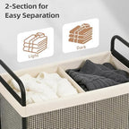 STORAGE MANIAC Rolling Laundry Hamper with Wheels 2-Section Laundry Sorter Rolling Laundrys Basket on Wheels with Removable Bag Clothes Hamper Laundrys Organizer Cart Bathroom Bedroom 100L Beige - Image 6